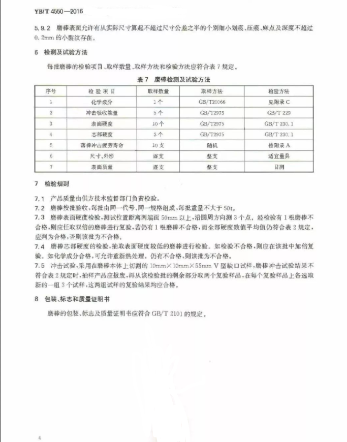 棒磨机钢磨棒行业标准YBT4550-2016